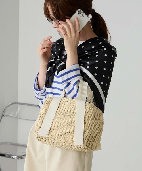 BONLECILL Marche（ボンルシールマルシェ）の「【BONLECILL Marche】フリルハンドル ペーパーバッグ/バスケット/かごバッグ/ハンドバッグ（かごバッグ・レディース・ベージュ/ブラウン・FREE）」の15枚目の写真