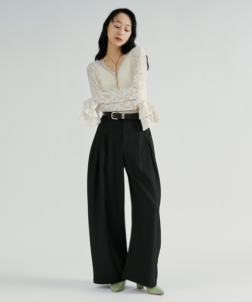 Ezick（エジック）の「Tuck balloon pants belt set / タックバルーンパンツ【ベルト付】（スラックス・レディース・チャコール/ブラック・FREE）」の6枚目の写真