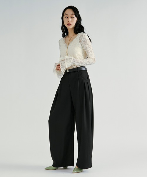 Ezick（エジック）の「Tuck balloon pants belt set / タックバルーンパンツ【ベルト付】（スラックス・レディース・チャコール/ブラック・FREE）」の8枚目の写真