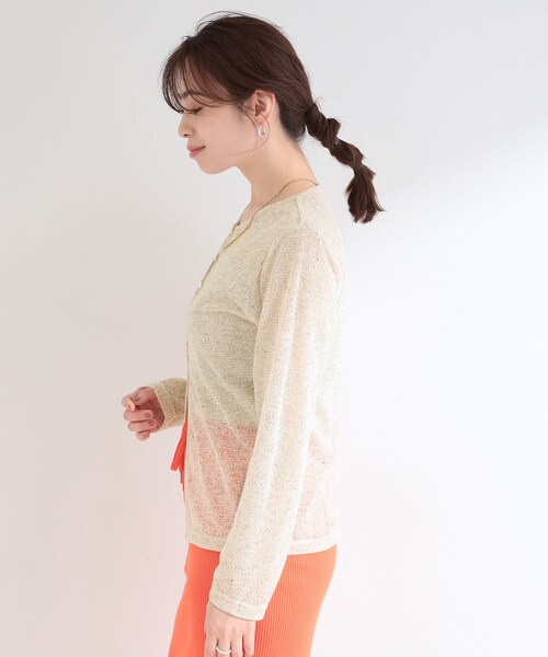 SHOO・LA・RUE（シューラルー）の「メランジ調ニットソーシアーカーディガン（カーディガン/ボレロ・レディース・ライトグリーン/アイボリー/ブラウン系・01/02/03/04）」の5枚目の写真