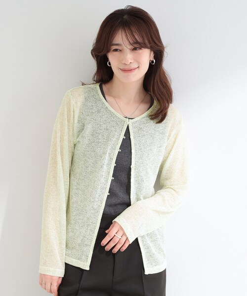 SHOO・LA・RUE（シューラルー）の「メランジ調ニットソーシアーカーディガン（カーディガン/ボレロ・レディース・ライトグリーン/アイボリー/ブラウン系・01/02/03/04）」の8枚目の写真