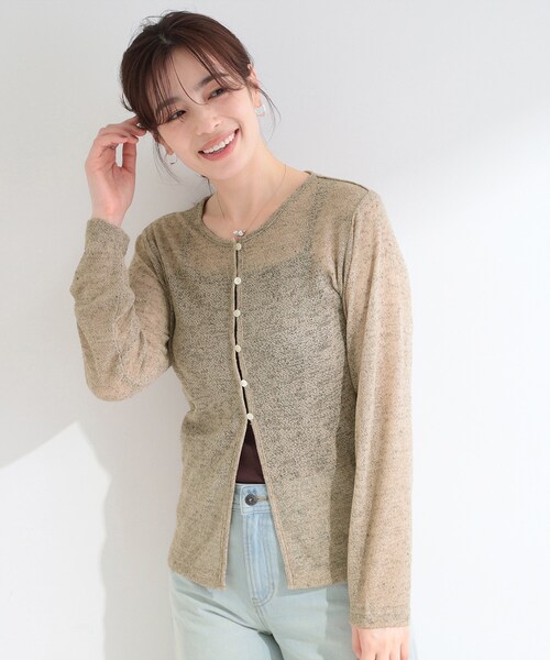 SHOO・LA・RUE（シューラルー）の「メランジ調ニットソーシアーカーディガン（カーディガン/ボレロ・レディース・ライトグリーン/アイボリー/ブラウン系・01/02/03/04）」の12枚目の写真