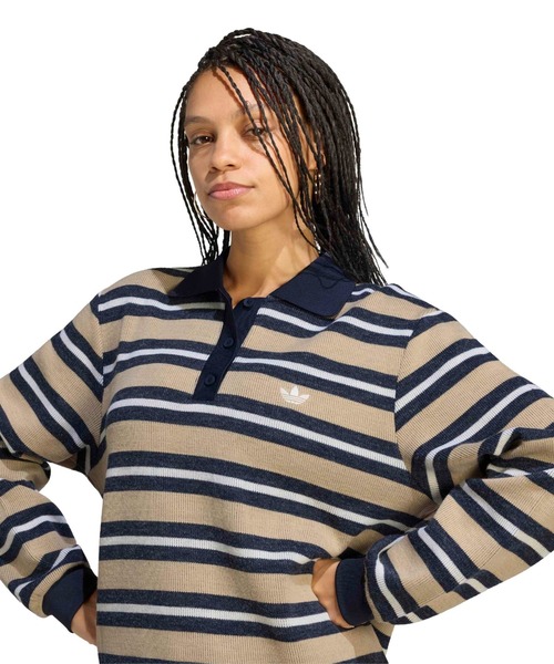 adidas（アディダス）の「adidas STRIPE KNITTED POLO / アディダス ストライプ ニット ポロ（ポロシャツ・レディース・ベージュ系その他・L/M/S）」の2枚目の写真