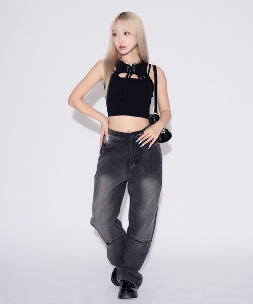tinkerend(ティンカーエンド)の「【カップ付き】Cutout Lace-up Tank Top / カットアウトレースアップタンクトップ(タンクトップ・レディース・ブラック/ホワイト・FREE)」の18枚目の写真