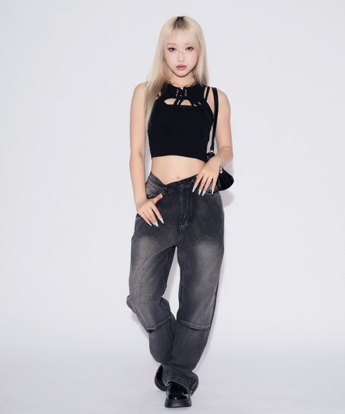 tinkerend(ティンカーエンド)の「【カップ付き】Cutout Lace-up Tank Top / カットアウトレースアップタンクトップ(タンクトップ・レディース・ブラック/ホワイト・FREE)」の19枚目の写真