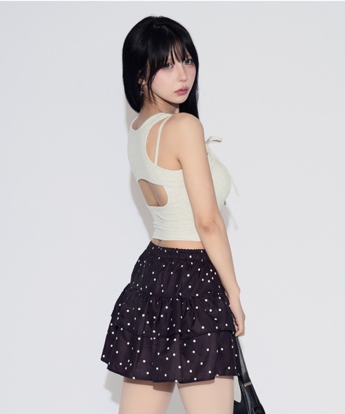 tinkerend(ティンカーエンド)の「【カップ付き】Cutout Lace-up Tank Top / カットアウトレースアップタンクトップ(タンクトップ・レディース・ブラック/ホワイト・FREE)」の5枚目の写真