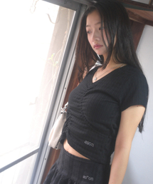 SOFT SHIRRING TEE / BLACK