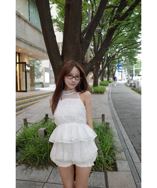 MISTREASS(ミストレアス)の「Silky Sheer Peplum Blouse(シャツ/ブラウス・レディース・ホワイト/ピンク・FREE)」の2枚目の写真