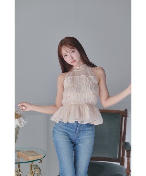 MISTREASS(ミストレアス)の「Silky Sheer Peplum Blouse(シャツ/ブラウス・レディース・ホワイト/ピンク・FREE)」の3枚目の写真