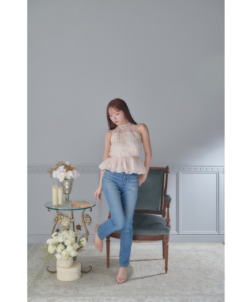 MISTREASS(ミストレアス)の「Silky Sheer Peplum Blouse(シャツ/ブラウス・レディース・ホワイト/ピンク・FREE)」の5枚目の写真