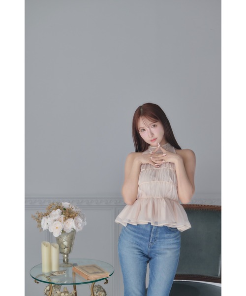 MISTREASS(ミストレアス)の「Silky Sheer Peplum Blouse(シャツ/ブラウス・レディース・ホワイト/ピンク・FREE)」の6枚目の写真