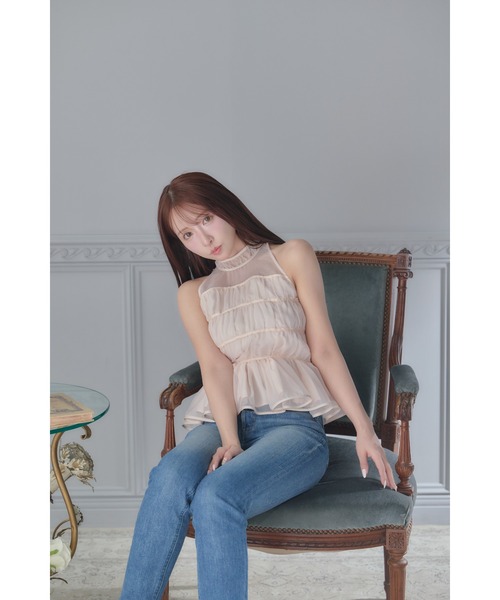 MISTREASS(ミストレアス)の「Silky Sheer Peplum Blouse(シャツ/ブラウス・レディース・ホワイト/ピンク・FREE)」の7枚目の写真