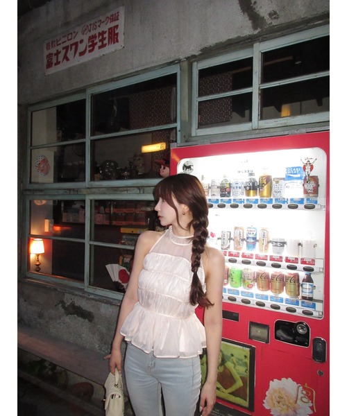 MISTREASS(ミストレアス)の「Silky Sheer Peplum Blouse(シャツ/ブラウス・レディース・ホワイト/ピンク・FREE)」の10枚目の写真