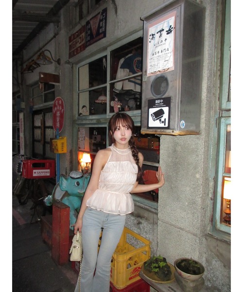 MISTREASS(ミストレアス)の「Silky Sheer Peplum Blouse(シャツ/ブラウス・レディース・ホワイト/ピンク・FREE)」の8枚目の写真