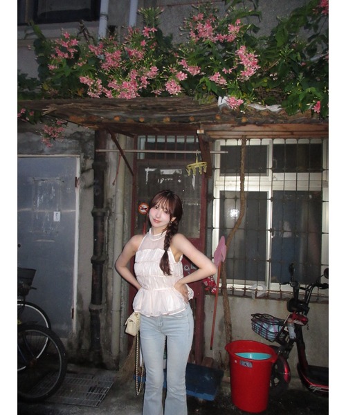 MISTREASS(ミストレアス)の「Silky Sheer Peplum Blouse(シャツ/ブラウス・レディース・ホワイト/ピンク・FREE)」の9枚目の写真