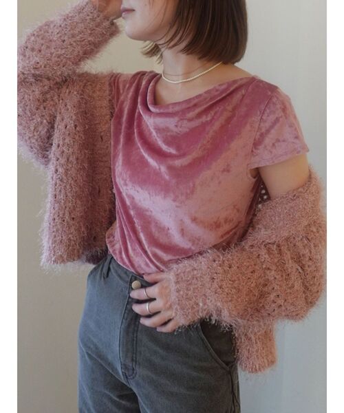 LAGUNAMOON(ラグナムーン)の「バックリボンベロアトップス 【半袖】(Tシャツ/カットソー・レディース・ホワイト/ブラック/ピンク・FREE)」の3枚目の写真