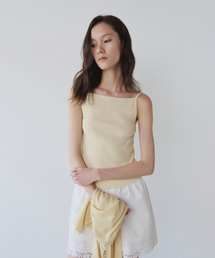 LINEN SQUARE NECK KNIT SLEEVELESS, BUTTER