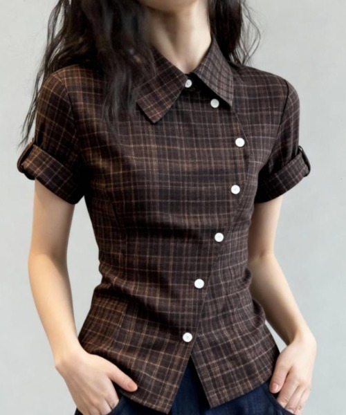 semplice（センプリチェ）の「シャツ【韓国ファッション】（シャツ/ブラウス・レディース・ブラウン・M/S/L）」の2枚目の写真