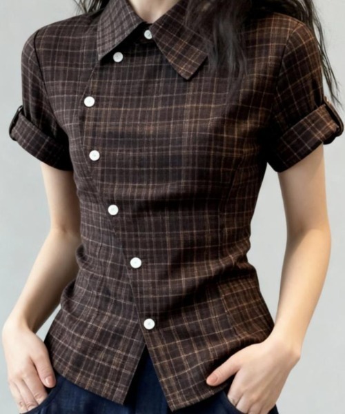 semplice（センプリチェ）の「シャツ【韓国ファッション】（シャツ/ブラウス・レディース・ブラウン・M/S/L）」の3枚目の写真