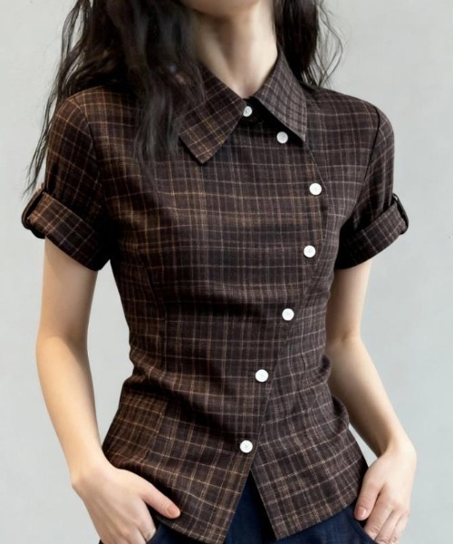 semplice（センプリチェ）の「シャツ【韓国ファッション】（シャツ/ブラウス・レディース・ブラウン・M/S/L）」の4枚目の写真