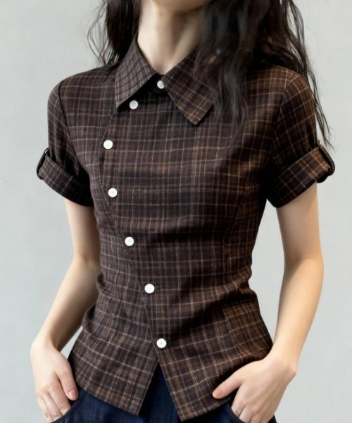 semplice（センプリチェ）の「シャツ【韓国ファッション】（シャツ/ブラウス・レディース・ブラウン・M/S/L）」の5枚目の写真
