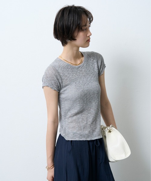 NUJOH(ヌゾ)の「Boucle Sheer Half Sleeve Tee / ブークレシアーハーフスリーブT(Tシャツ/カットソー・レディース・グレー/ミント・FREE)」の4枚目の写真