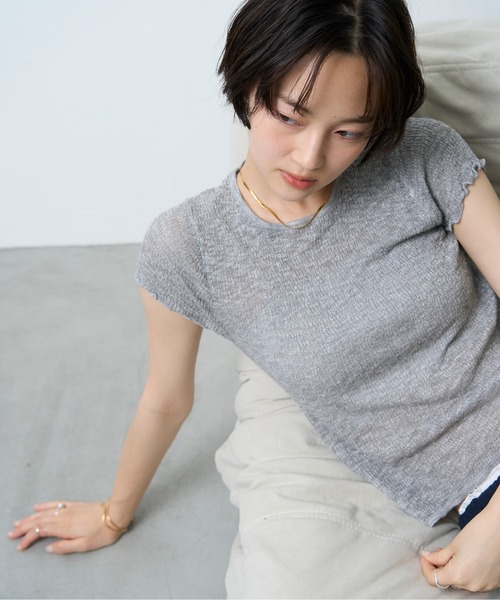 NUJOH(ヌゾ)の「Boucle Sheer Half Sleeve Tee / ブークレシアーハーフスリーブT(Tシャツ/カットソー・レディース・グレー/ミント・FREE)」の8枚目の写真