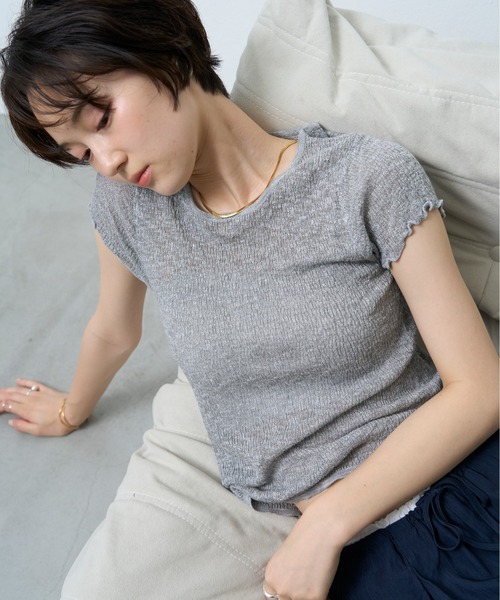 NUJOH(ヌゾ)の「Boucle Sheer Half Sleeve Tee / ブークレシアーハーフスリーブT(Tシャツ/カットソー・レディース・グレー/ミント・FREE)」の9枚目の写真