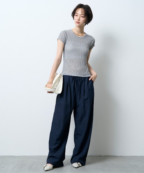 NUJOH(ヌゾ)の「Boucle Sheer Half Sleeve Tee / ブークレシアーハーフスリーブT(Tシャツ/カットソー・レディース・グレー/ミント・FREE)」の11枚目の写真