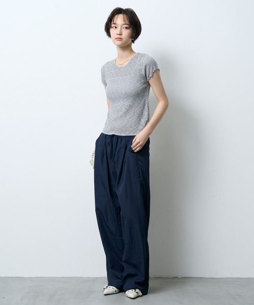 NUJOH(ヌゾ)の「Boucle Sheer Half Sleeve Tee / ブークレシアーハーフスリーブT(Tシャツ/カットソー・レディース・グレー/ミント・FREE)」の12枚目の写真