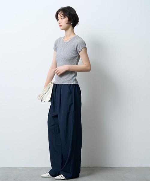 NUJOH(ヌゾ)の「Boucle Sheer Half Sleeve Tee / ブークレシアーハーフスリーブT(Tシャツ/カットソー・レディース・グレー/ミント・FREE)」の13枚目の写真