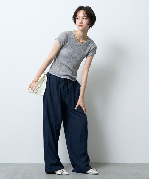 NUJOH(ヌゾ)の「Boucle Sheer Half Sleeve Tee / ブークレシアーハーフスリーブT(Tシャツ/カットソー・レディース・グレー/ミント・FREE)」の14枚目の写真