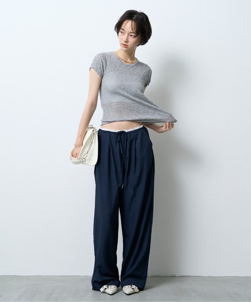 NUJOH(ヌゾ)の「Boucle Sheer Half Sleeve Tee / ブークレシアーハーフスリーブT(Tシャツ/カットソー・レディース・グレー/ミント・FREE)」の10枚目の写真