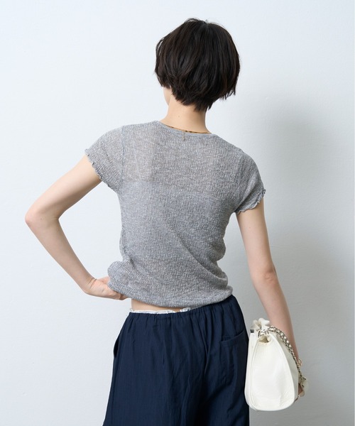 NUJOH(ヌゾ)の「Boucle Sheer Half Sleeve Tee / ブークレシアーハーフスリーブT(Tシャツ/カットソー・レディース・グレー/ミント・FREE)」の6枚目の写真