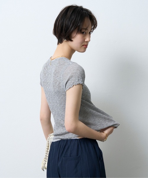 NUJOH(ヌゾ)の「Boucle Sheer Half Sleeve Tee / ブークレシアーハーフスリーブT(Tシャツ/カットソー・レディース・グレー/ミント・FREE)」の5枚目の写真