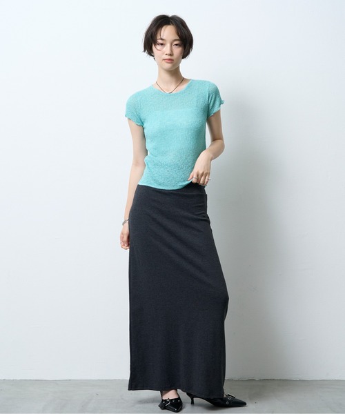 NUJOH(ヌゾ)の「Boucle Sheer Half Sleeve Tee / ブークレシアーハーフスリーブT(Tシャツ/カットソー・レディース・グレー/ミント・FREE)」の22枚目の写真