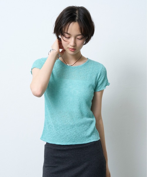 NUJOH(ヌゾ)の「Boucle Sheer Half Sleeve Tee / ブークレシアーハーフスリーブT(Tシャツ/カットソー・レディース・グレー/ミント・FREE)」の16枚目の写真