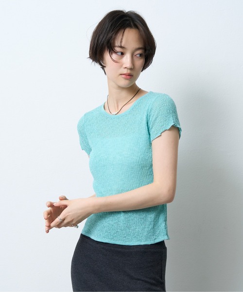 NUJOH(ヌゾ)の「Boucle Sheer Half Sleeve Tee / ブークレシアーハーフスリーブT(Tシャツ/カットソー・レディース・グレー/ミント・FREE)」の17枚目の写真