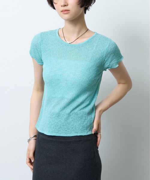 NUJOH(ヌゾ)の「Boucle Sheer Half Sleeve Tee / ブークレシアーハーフスリーブT(Tシャツ/カットソー・レディース・グレー/ミント・FREE)」の19枚目の写真