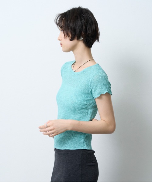 NUJOH(ヌゾ)の「Boucle Sheer Half Sleeve Tee / ブークレシアーハーフスリーブT(Tシャツ/カットソー・レディース・グレー/ミント・FREE)」の20枚目の写真