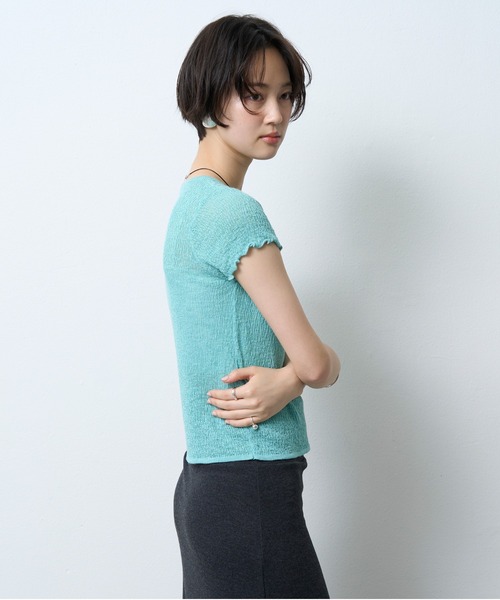 NUJOH(ヌゾ)の「Boucle Sheer Half Sleeve Tee / ブークレシアーハーフスリーブT(Tシャツ/カットソー・レディース・グレー/ミント・FREE)」の18枚目の写真