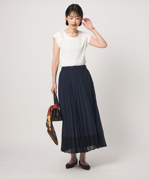 green label relaxing（グリーンレーベルリラクシング）の「［size SHORTあり］キリカエ プリーツ スカート（スカート・レディース・ホワイト/その他1/ネイビー・SHORT/FREE）」の5枚目の写真