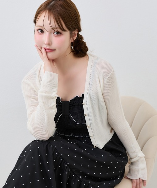 one after another NICE CLAUP(ワンアフターアナザーナイスクラップ)の「スパンコールカーディガン(カーディガン/ボレロ・レディース・アイボリー/ブラック/ブラウン/ピンク・FREE)」の1枚目の写真
