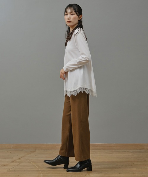 Nunc.(ヌンク)の「ストレッチワイドパンツ(スラックス・レディース・ダークブラウン/ブラック/オフホワイト・38)」の14枚目の写真