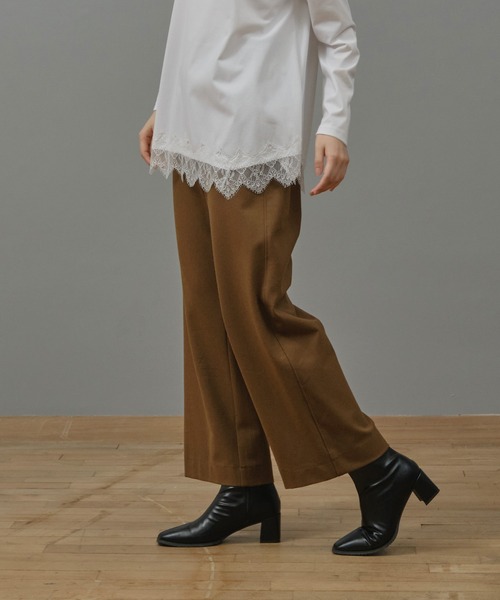Nunc.(ヌンク)の「ストレッチワイドパンツ(スラックス・レディース・ダークブラウン/ブラック/オフホワイト・38)」の13枚目の写真