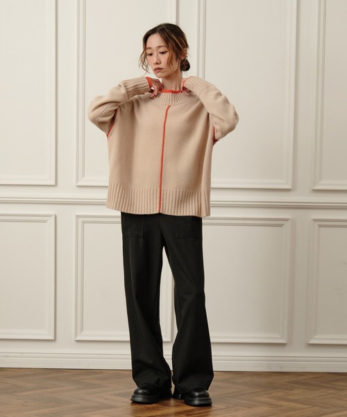 Nunc.(ヌンク)の「ストレッチワイドパンツ(スラックス・レディース・ダークブラウン/ブラック/オフホワイト・38)」の21枚目の写真