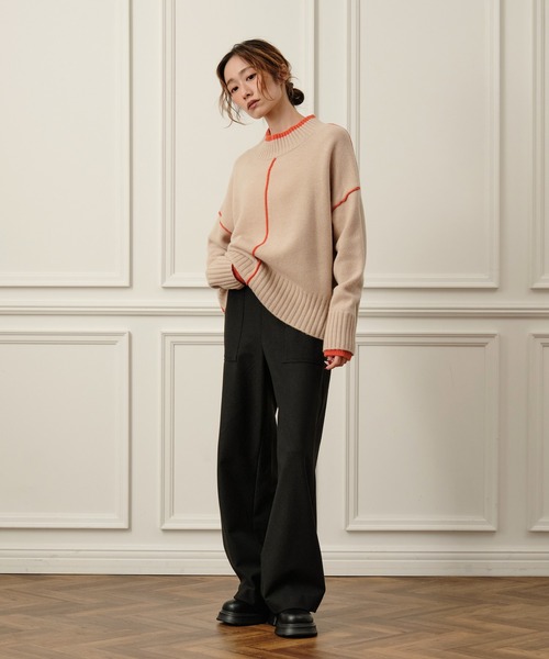 Nunc.(ヌンク)の「ストレッチワイドパンツ(スラックス・レディース・ダークブラウン/ブラック/オフホワイト・38)」の22枚目の写真