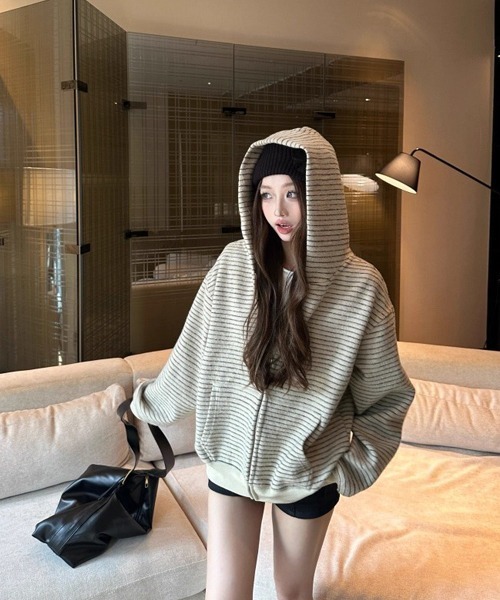 Ressaca（レサーカ）の「ボーダー柄ジップパーカー（パーカー・レディース・ブラック/ベージュ・M）」の15枚目の写真
