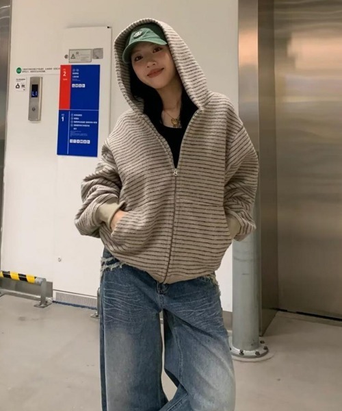 Ressaca（レサーカ）の「ボーダー柄ジップパーカー（パーカー・レディース・ブラック/ベージュ・M）」の17枚目の写真