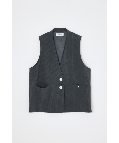 ENFOLD(エンフォルド)の「COLLARLESS JACKET(ベスト・レディース・チャコールグレー/ダークネイビー・38)」の1枚目の写真